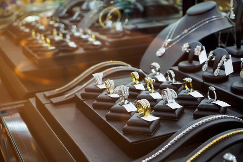 moissanite jewelry on display