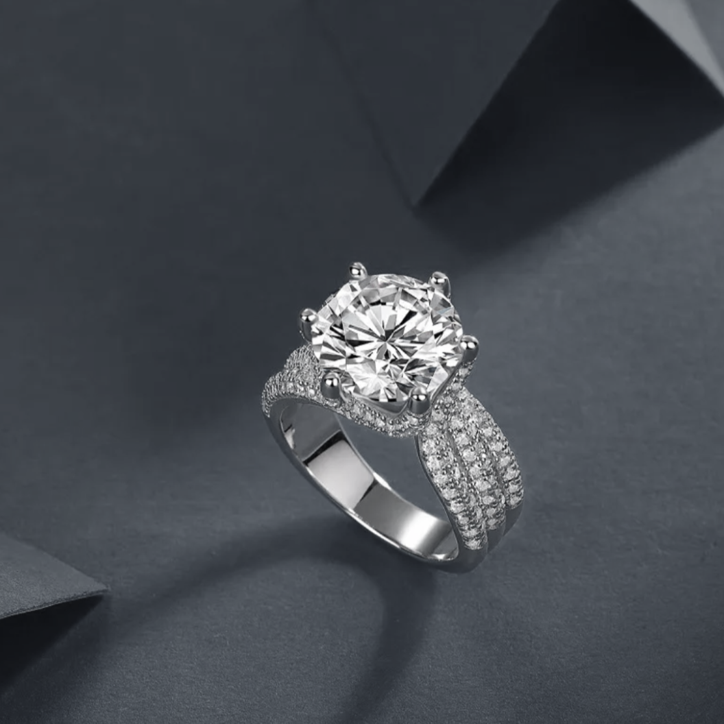 Majesty 5 Carat Moissanite White Gold Plated Silver Ring