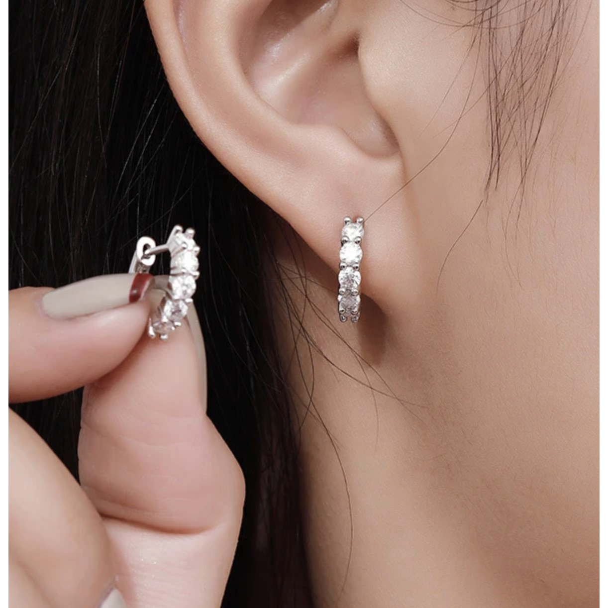 Lyric Moissanite White Gold Plated Hoop Earrings