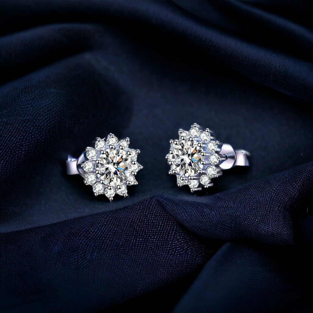 Floral Bloom Moissanite 1 Carat Silver Party Earrings