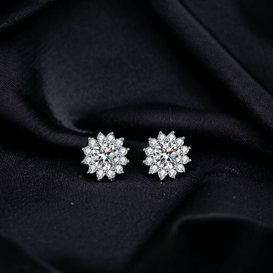 Floral Bloom Moissanite 1 Carat Silver Party Earrings
