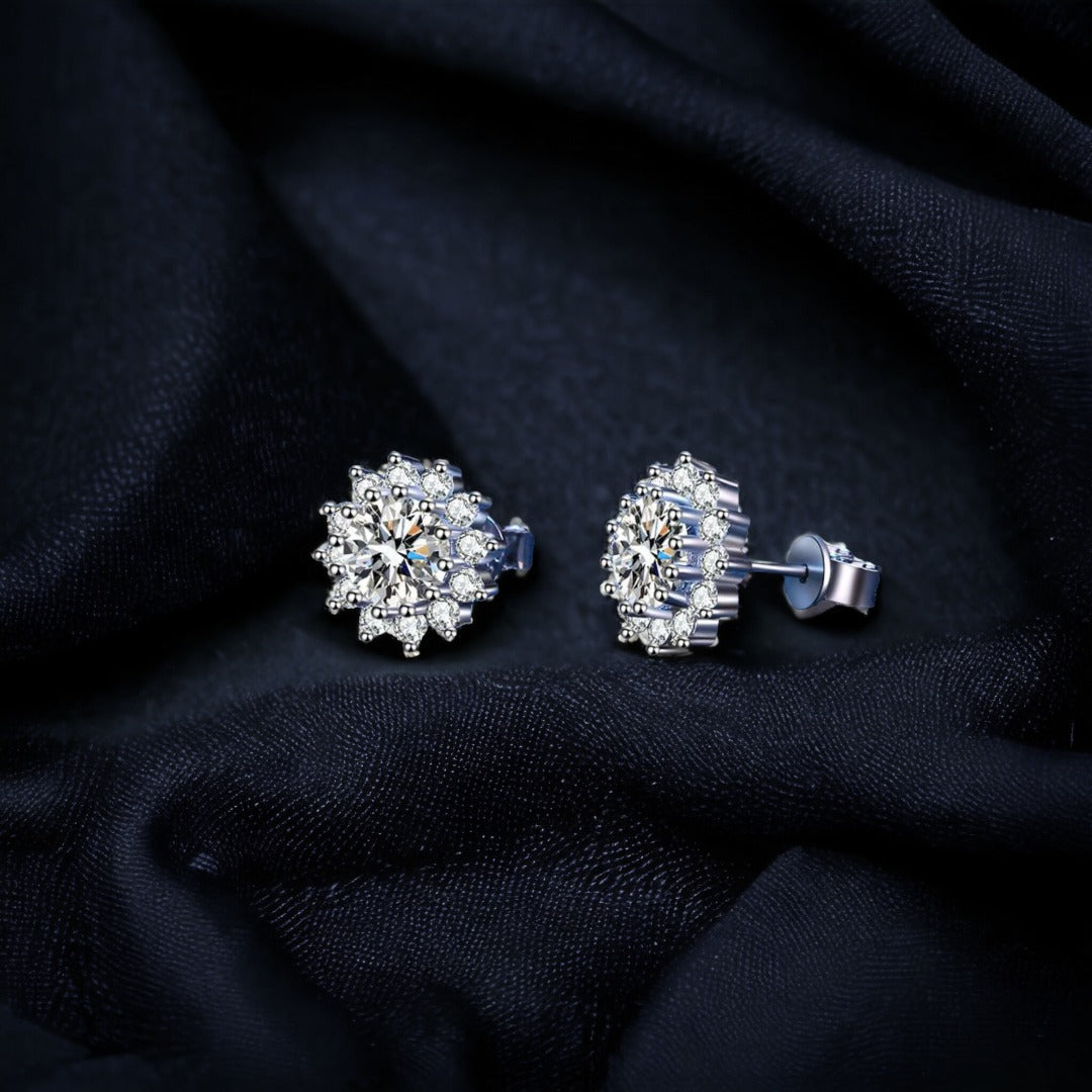 Floral Bloom Moissanite 1 Carat Silver Party Earrings