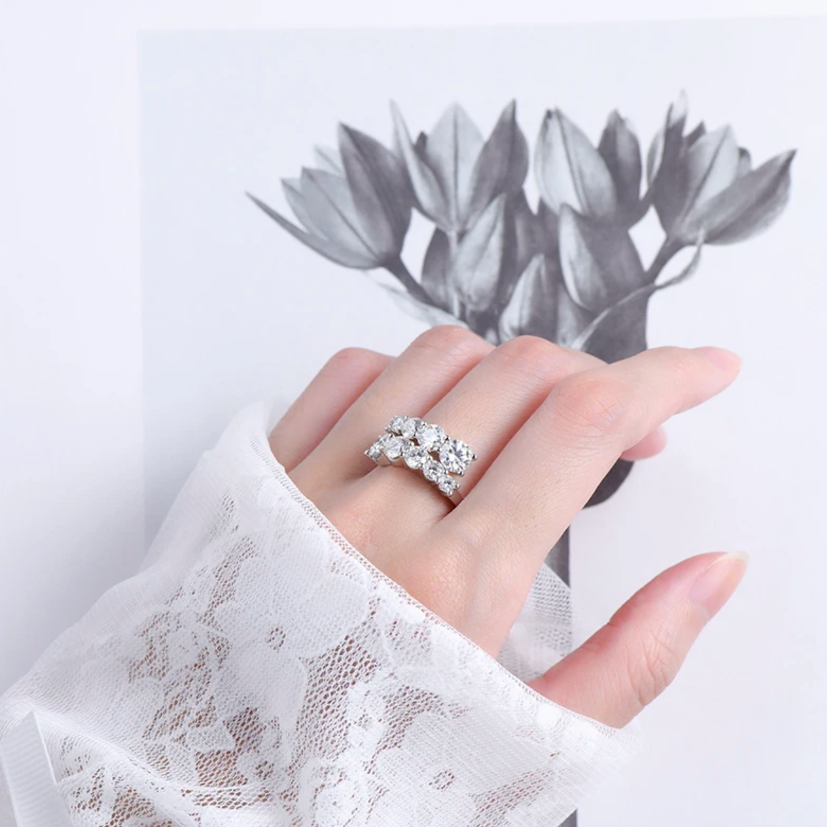 Halcyon 10 Stones Full Moissanite 18K Gold Plated Ring