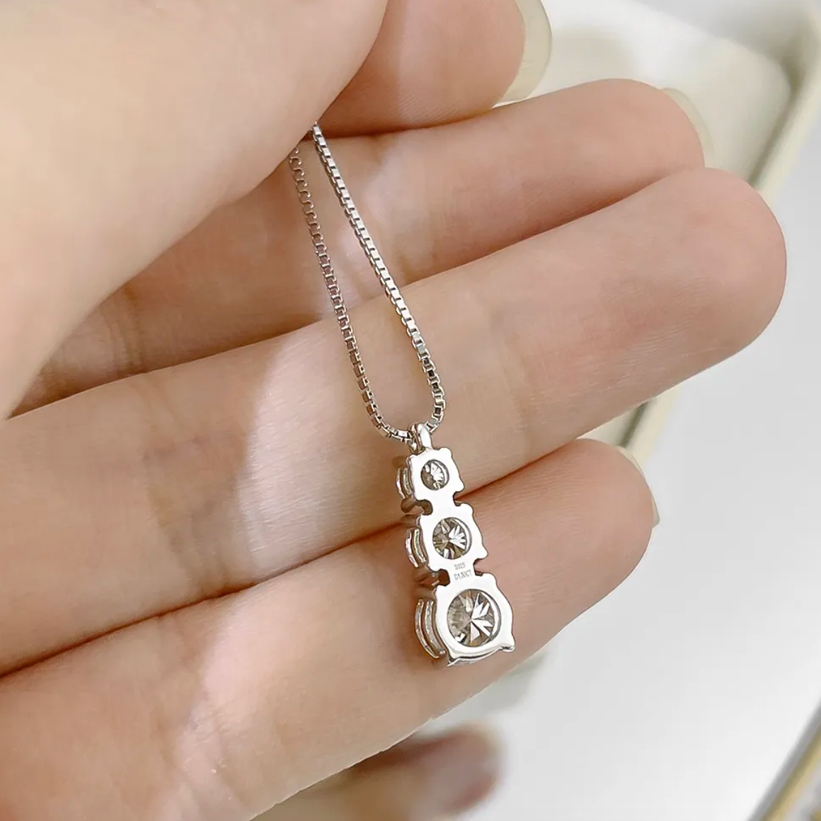 Halcyon 3 Stones Pendant Moissanite Necklace