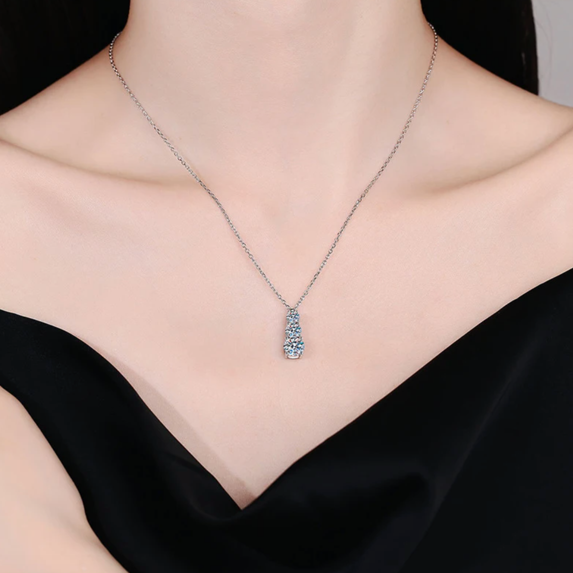 Halcyon 3 Stones Pendant Moissanite Necklace