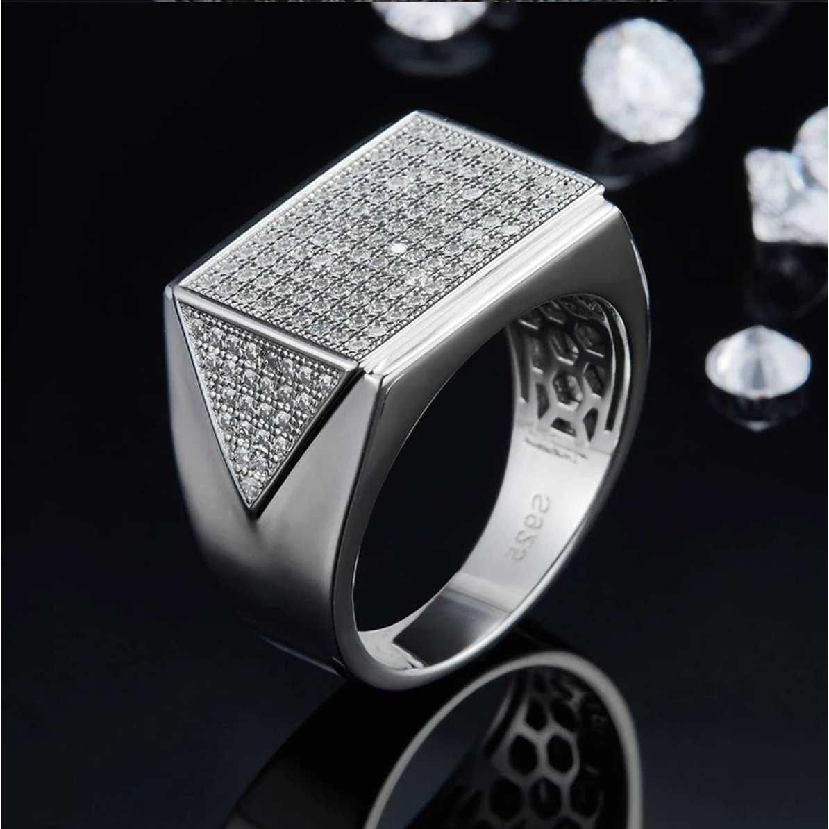 Apex Men's Silver Moissanite Ring Plated With 18K Gold