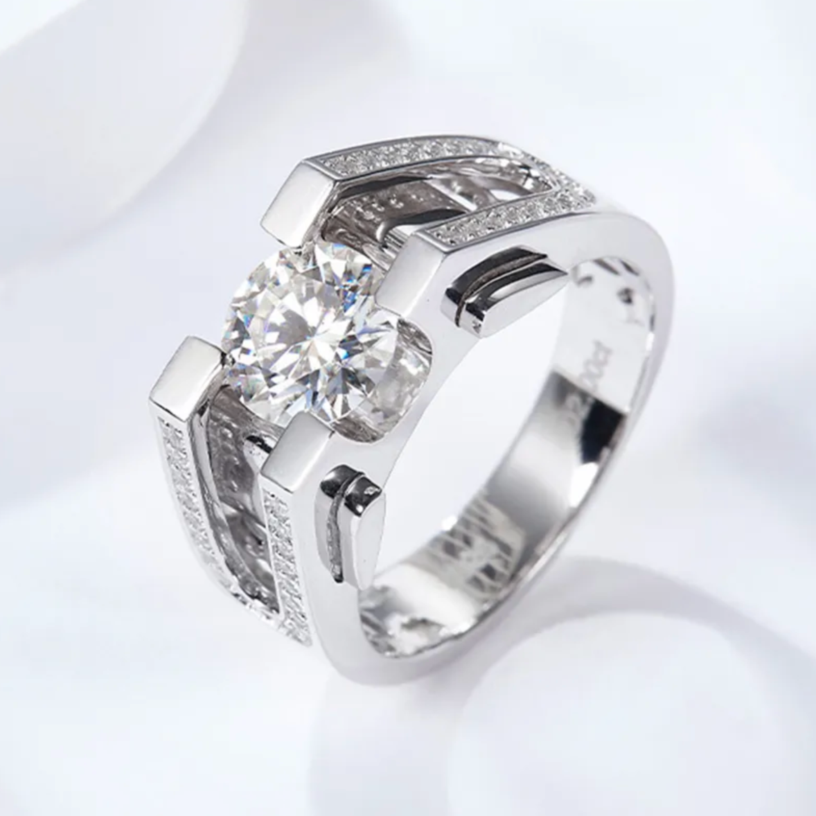Eminent 2 Сarat Moissanite Men's Ring in 18K Gold Plated Silver