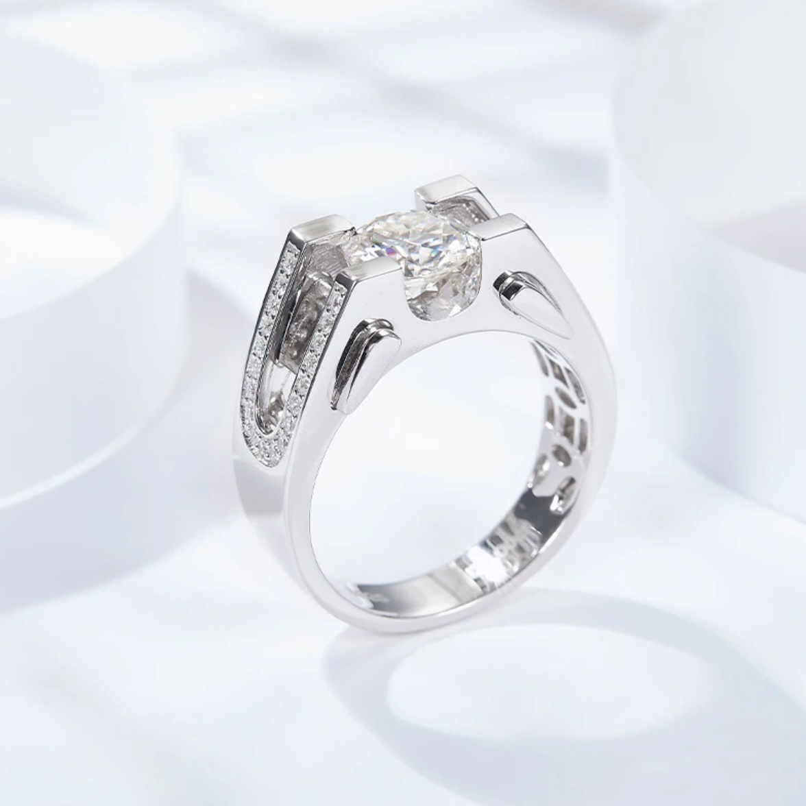 Eminent 2 Сarat Moissanite Men's Ring in 18K Gold Plated Silver