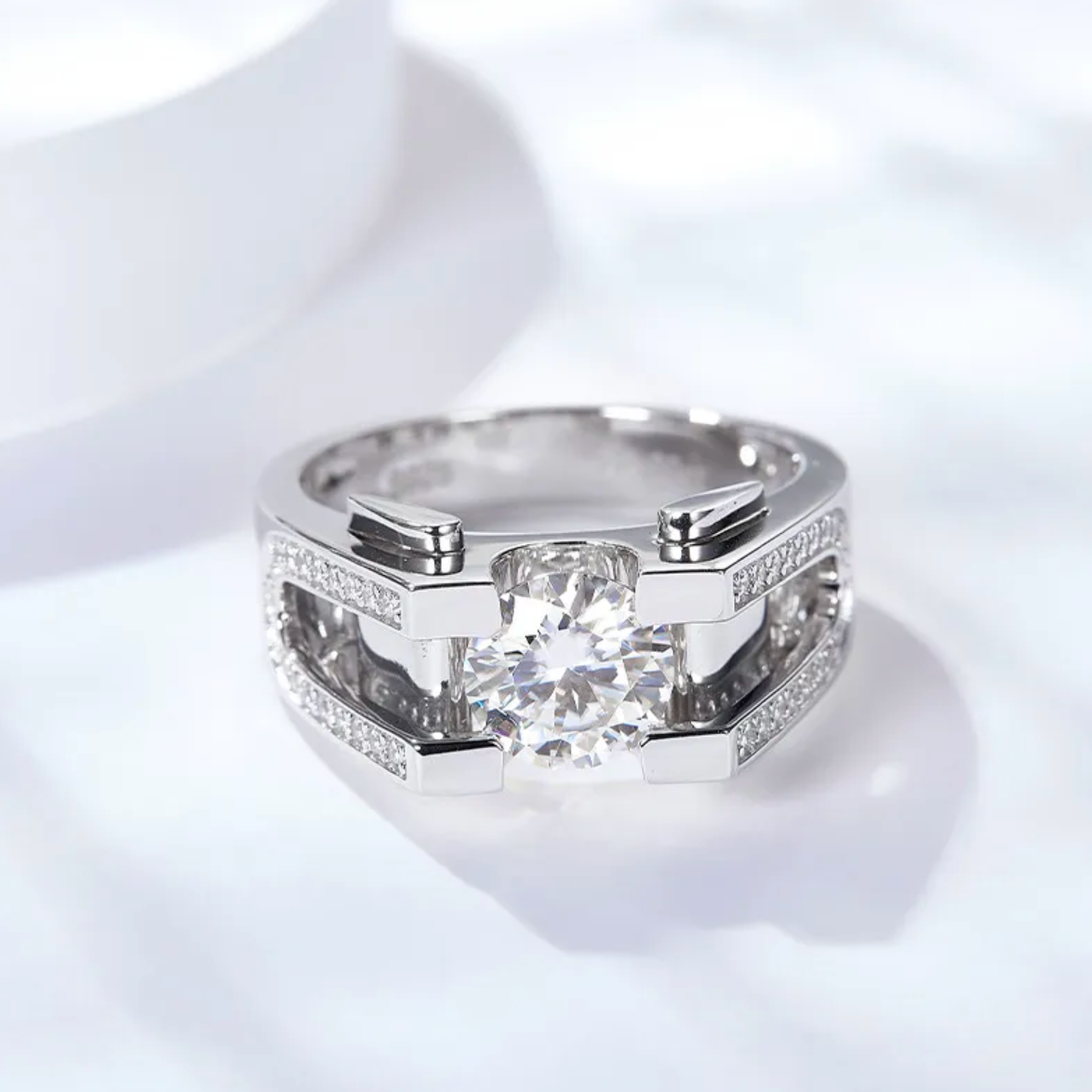 Eminent 2 Сarat Moissanite Men's Ring in 18K Gold Plated Silver