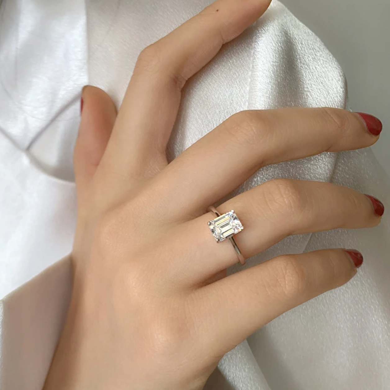 Whisper 2 Carat Emerald Cut Moissanite Ring