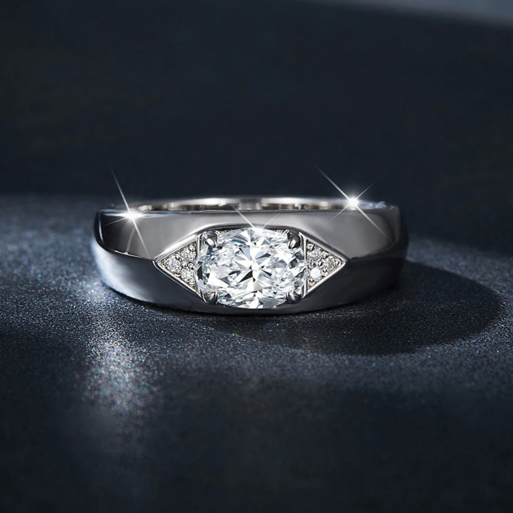 Gallant Oval Cut Moissanite Ring Gold Plated For Men