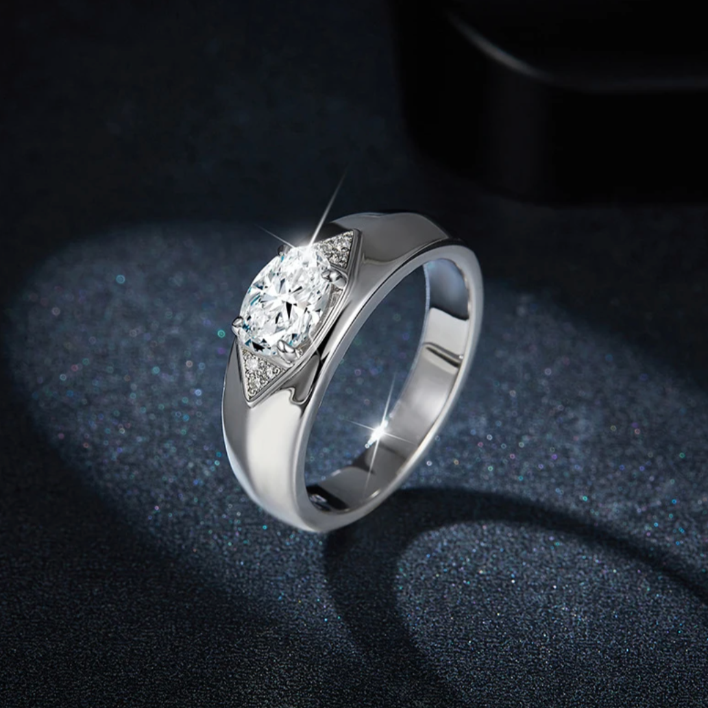 Gallant Oval Cut Moissanite Ring Gold Plated For Men