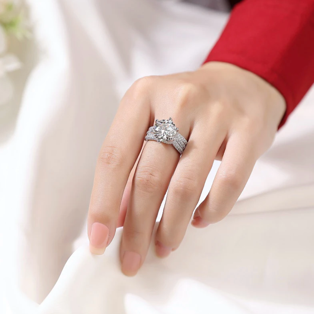 Majesty 5 Carat Moissanite White Gold Plated Silver Ring