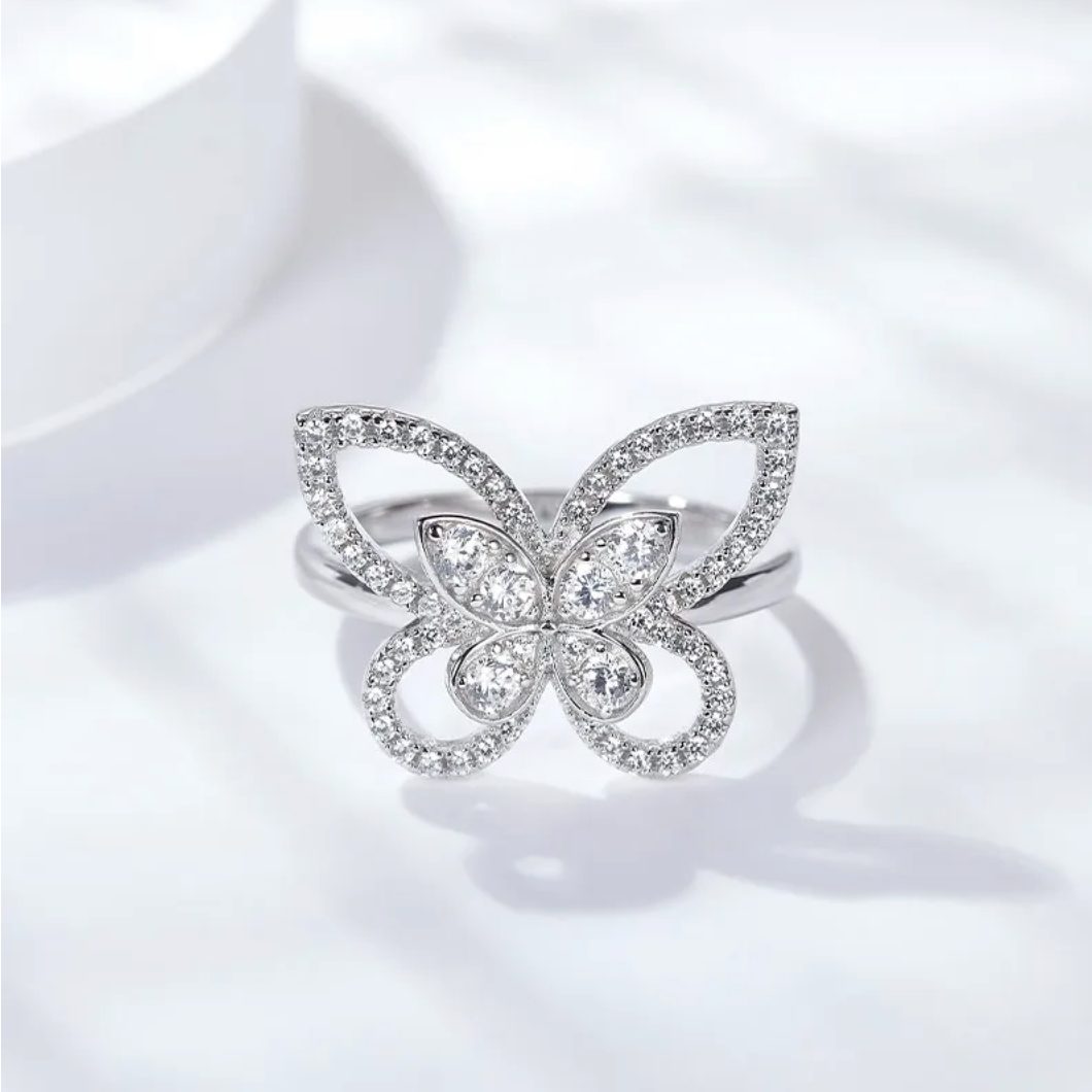 Butterfly Moissanite Diamond White Gold Plated Ring