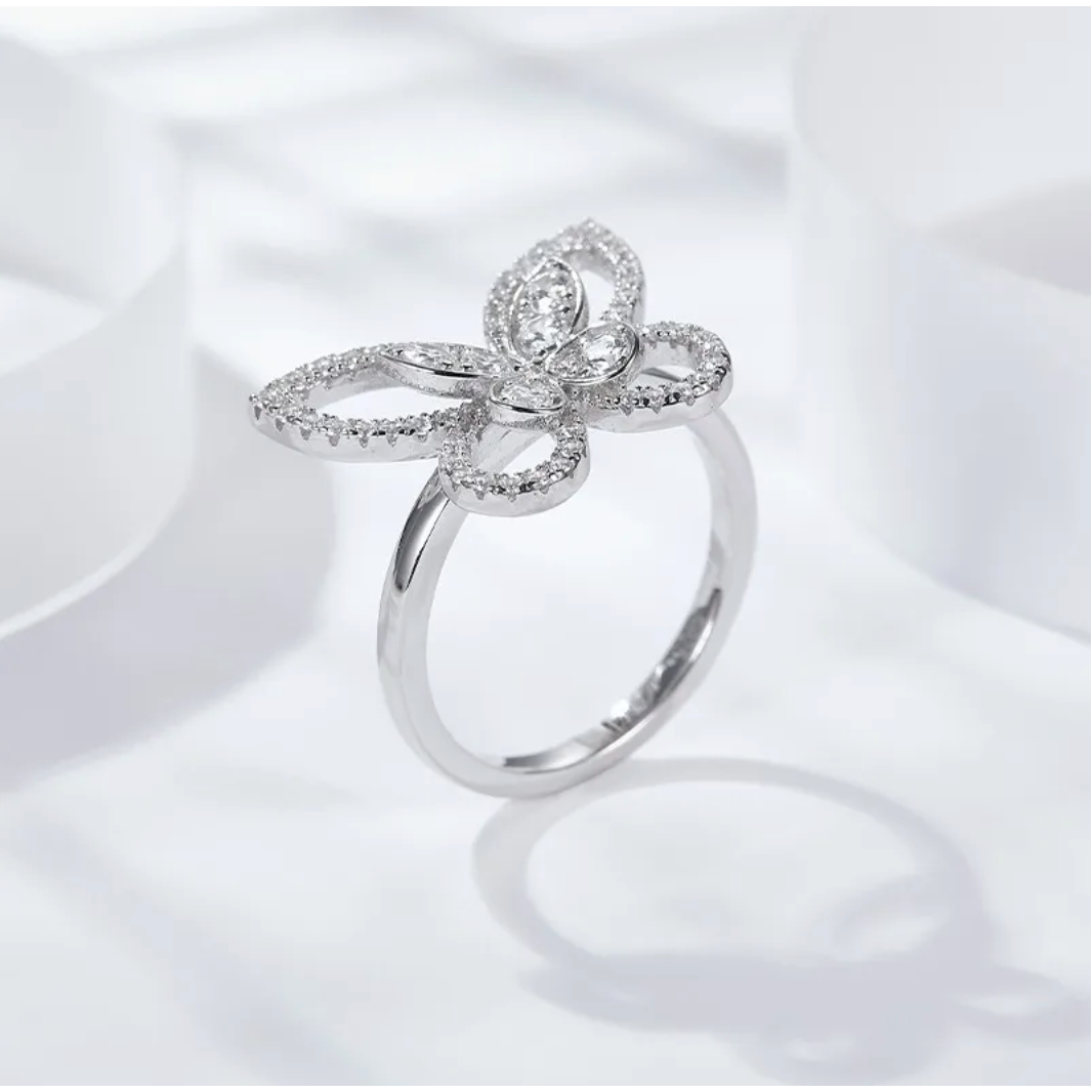 Butterfly Moissanite Diamond White Gold Plated Ring