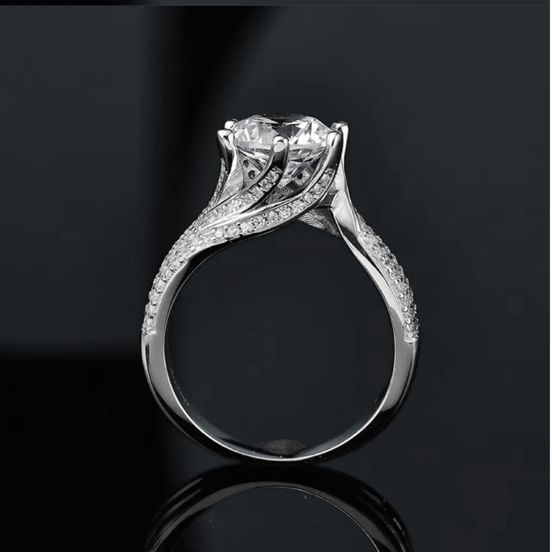Majesty 5 Carat Moissanite White Gold Plated Silver Ring