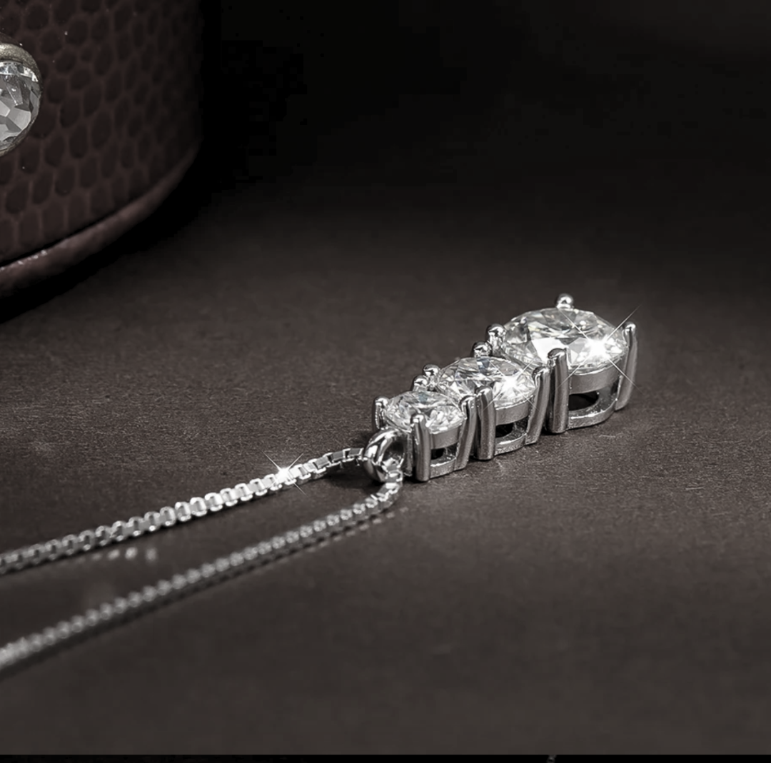 Halcyon 3 Stones Pendant Moissanite Necklace