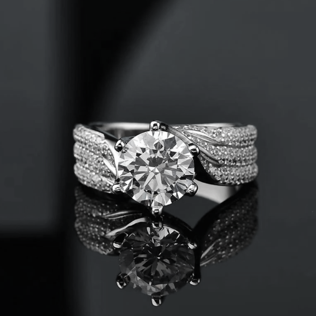 Majesty 5 Carat Moissanite White Gold Plated Silver Ring