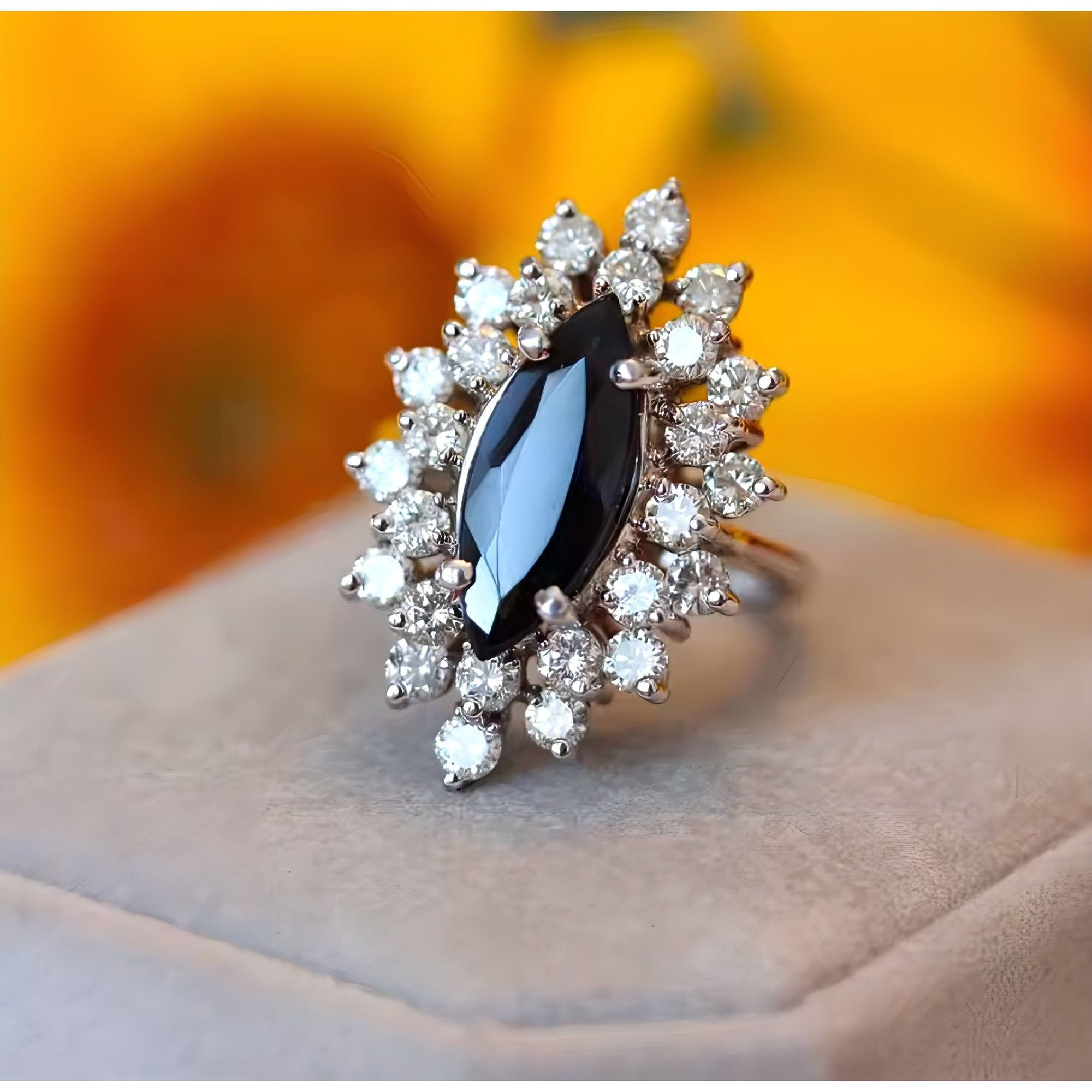 Onyx 1.5ct Black Marquise Moissanite Statement Ring White Gold