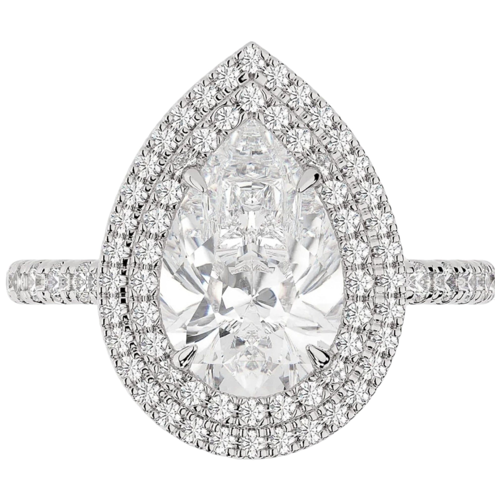 Lumière Pear Moissanite Solid Gold Double Halo Ring