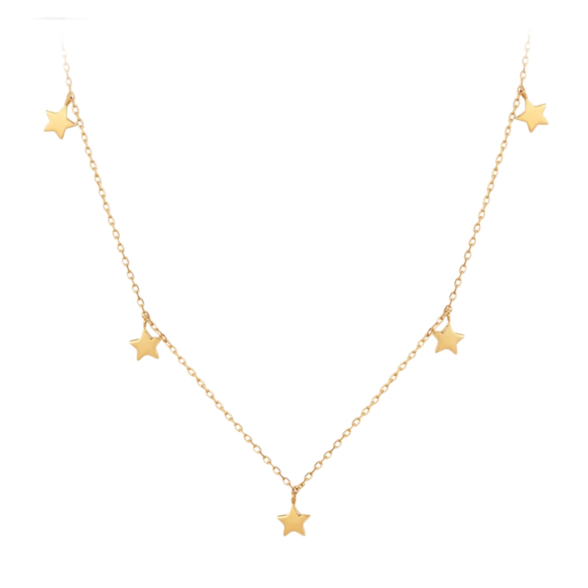 Star 14K Solid Yellow Gold Charm Necklace