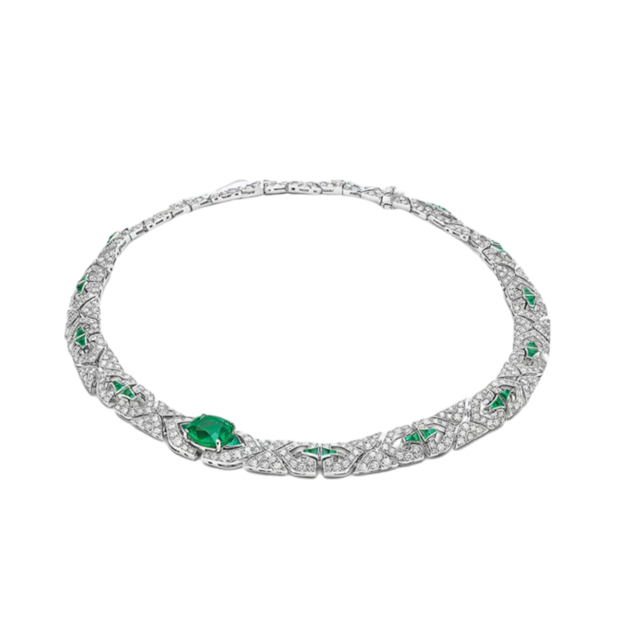 Emerald Elegance Sterling Silver High Carbon Diamond Necklace