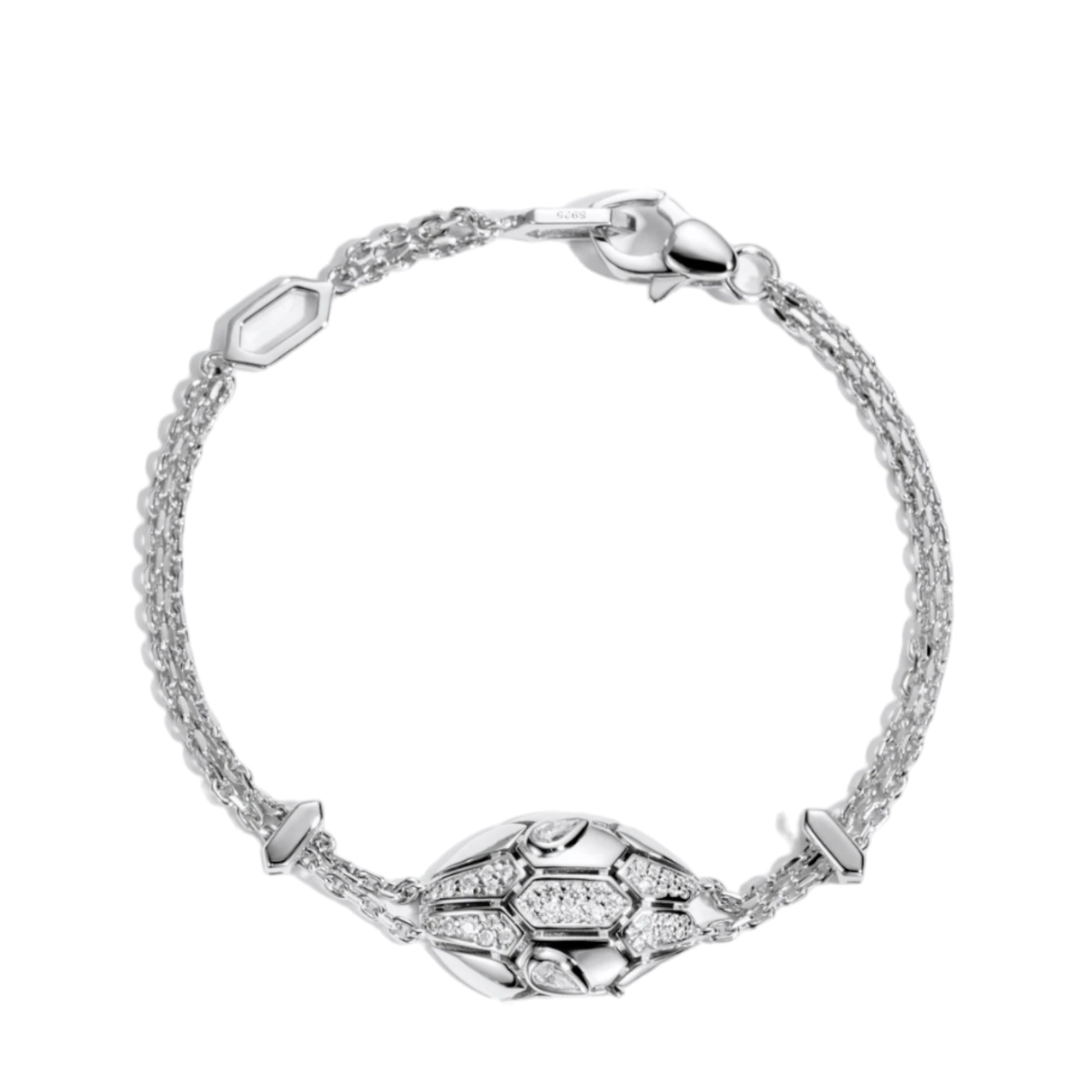 Snake Moissanite Sterling Silver Adjustable  Bracelet