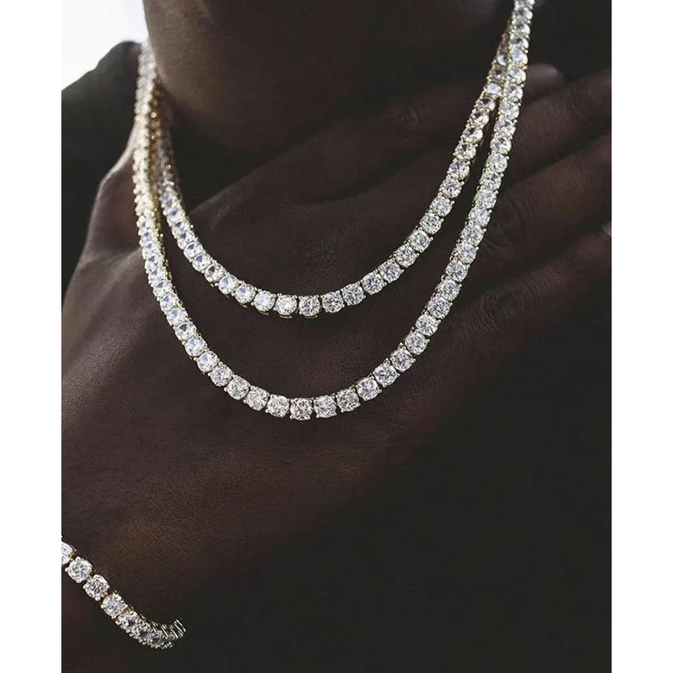 White Gold Plated Silver Tennis Moissanite Chain