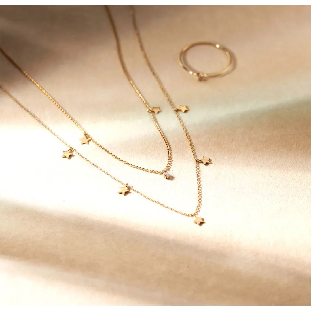 Diamond Star 14K Solid Gold Necklace