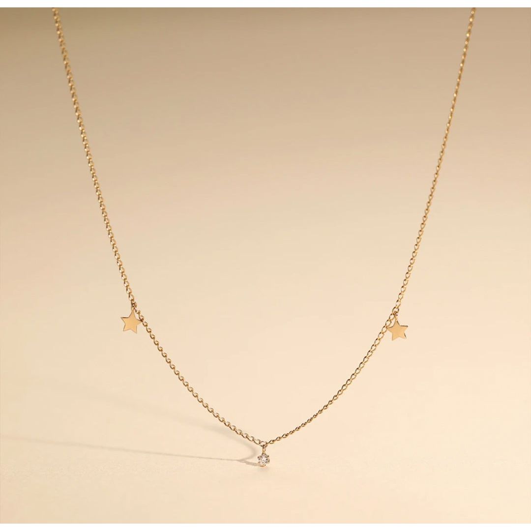 Diamond Star 14K Solid Gold Necklace