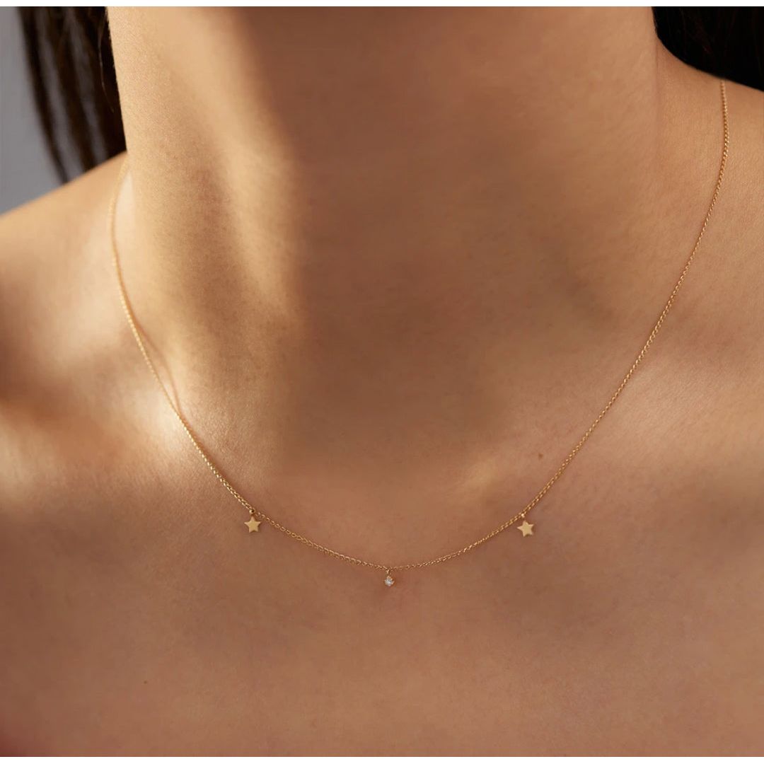 Diamond Star 14K Solid Gold Necklace