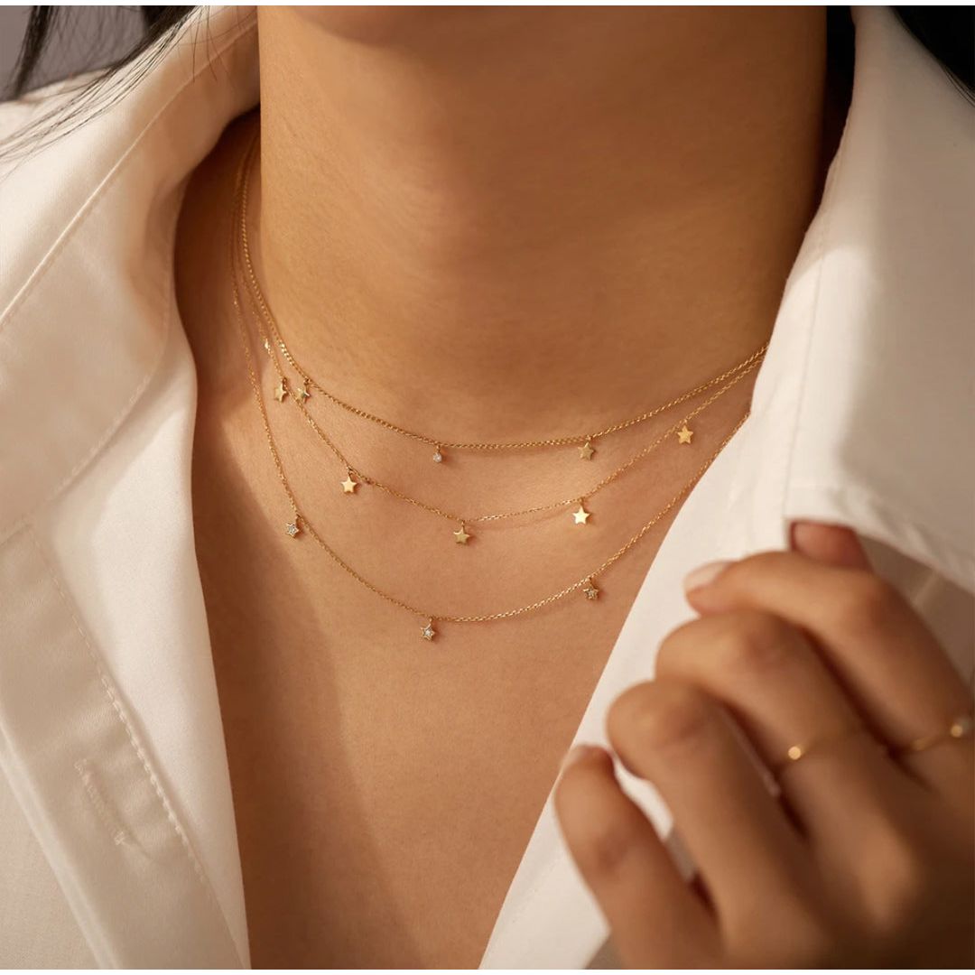 Diamond Star 14K Solid Gold Necklace