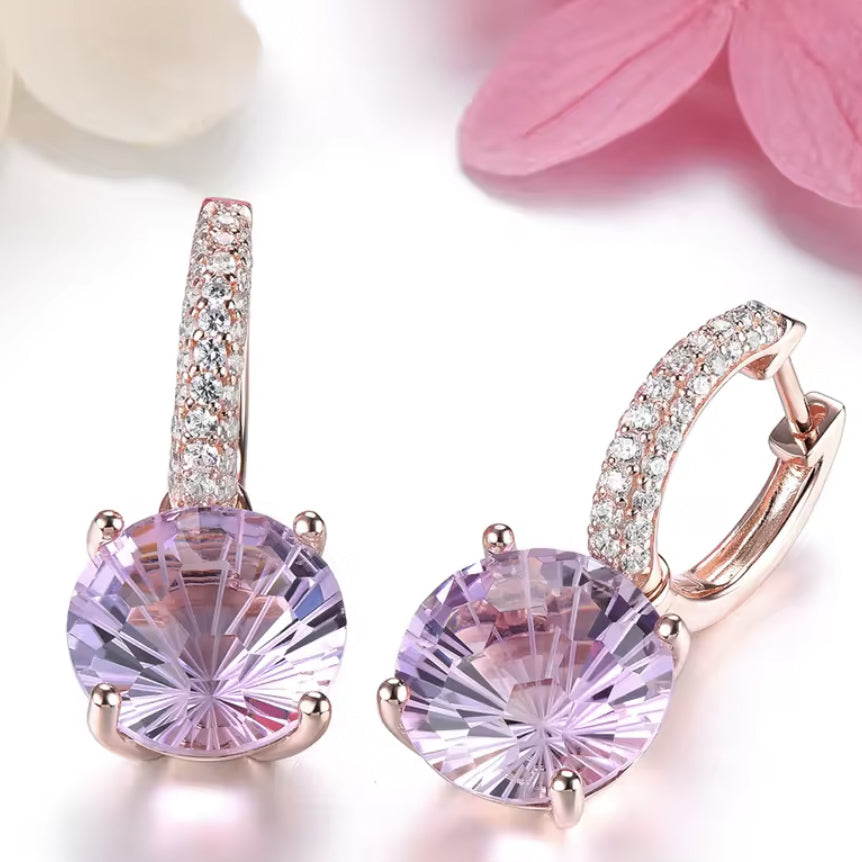 Blush Elegance Pink Amethyst Silver Drop Earrings