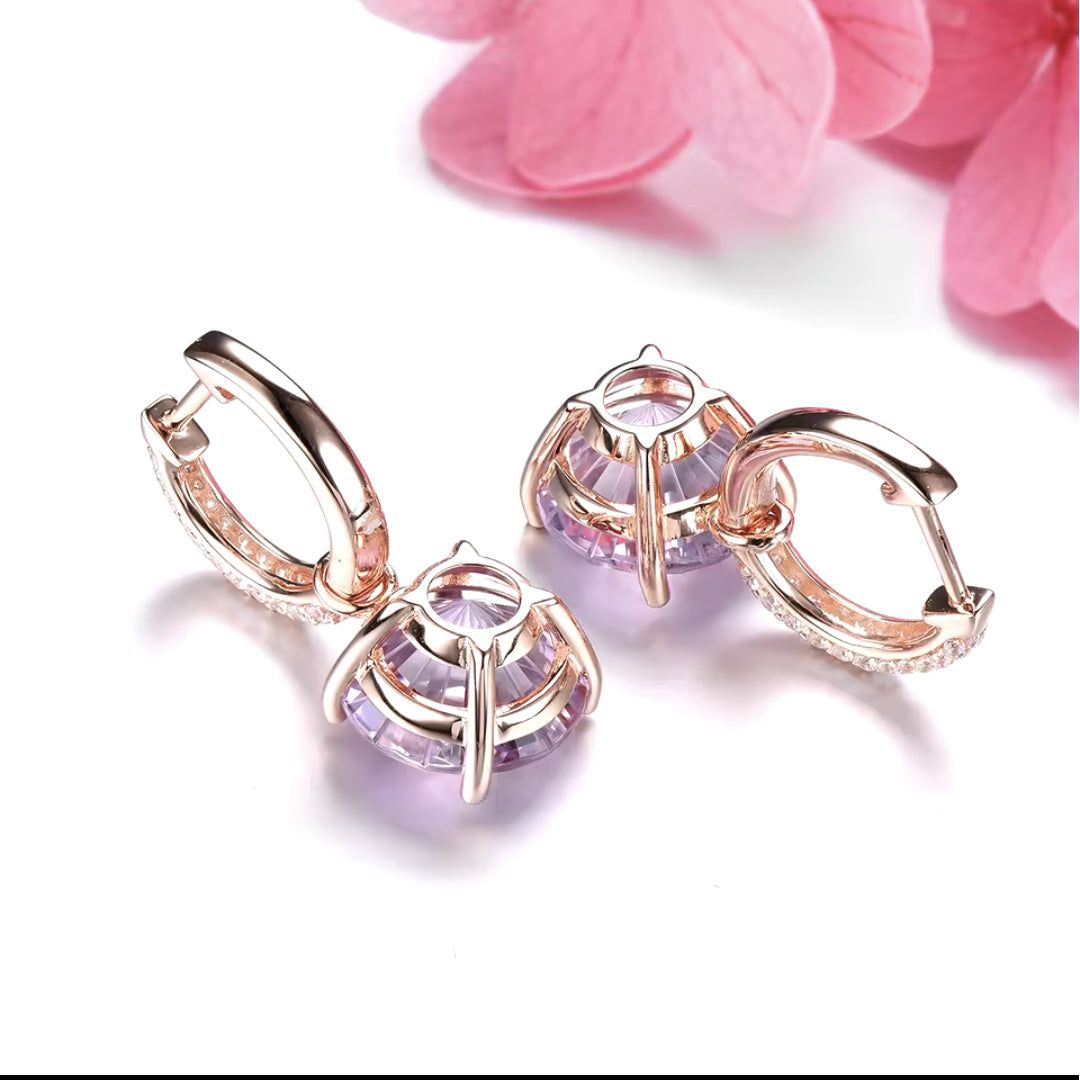 Blush Elegance Pink Amethyst Silver Drop Earrings