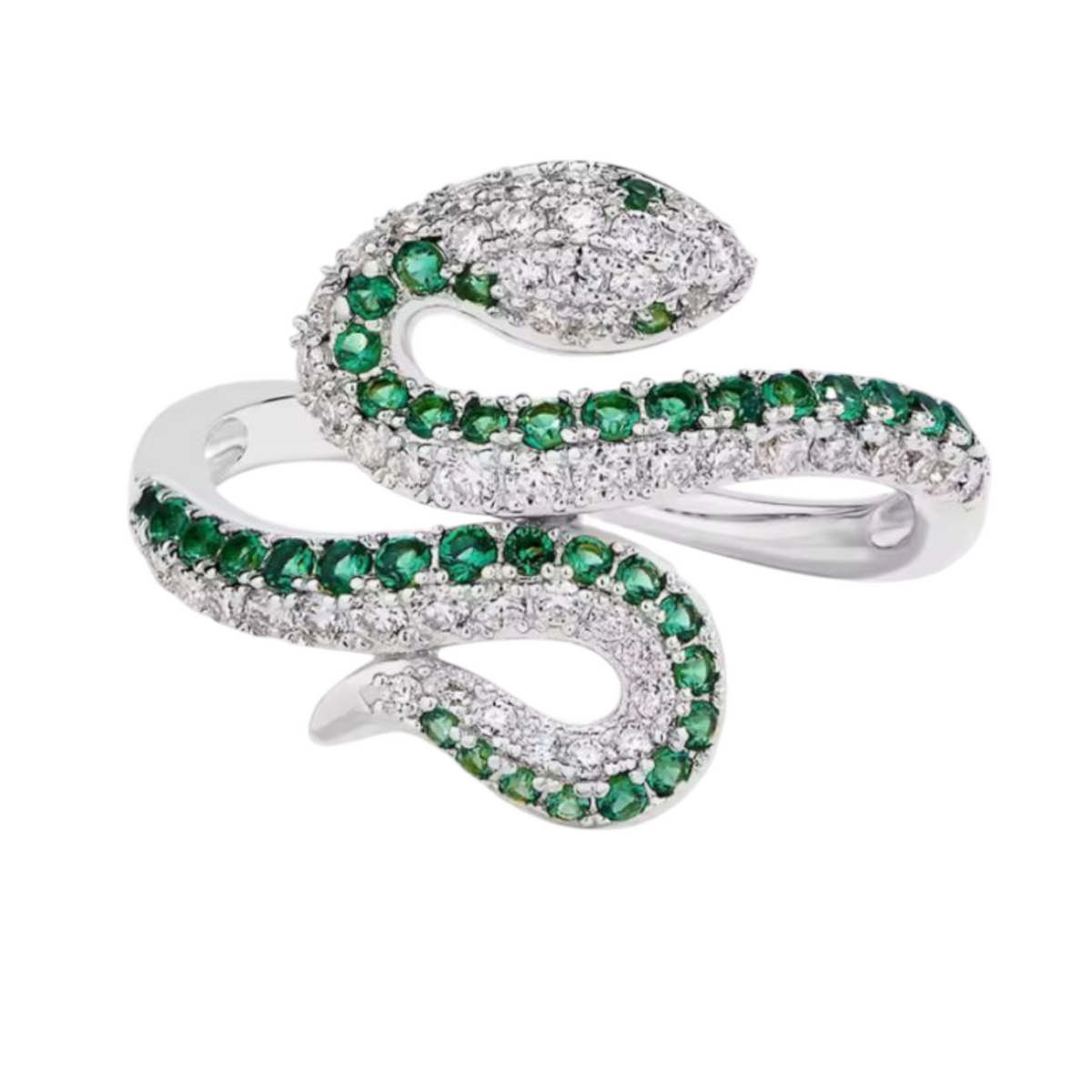 Green Moissanite Snake Ring in 925 Sterling Silver – Unique Serpent Design Jewelry for Women, Featuring Brilliant Green Moissanite Gemstones.