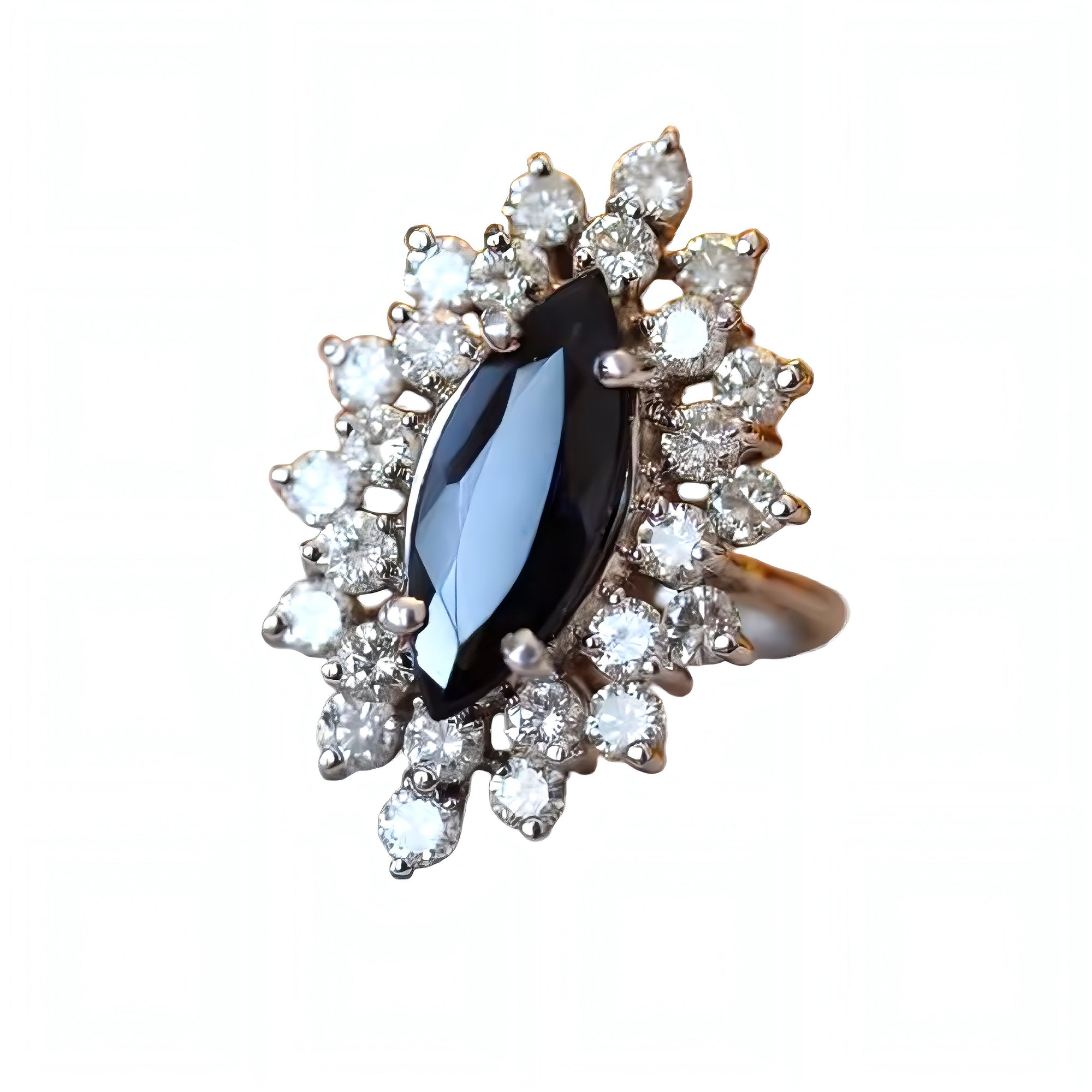 Onyx 1.5ct Black Marquise Moissanite Statement Ring White Gold