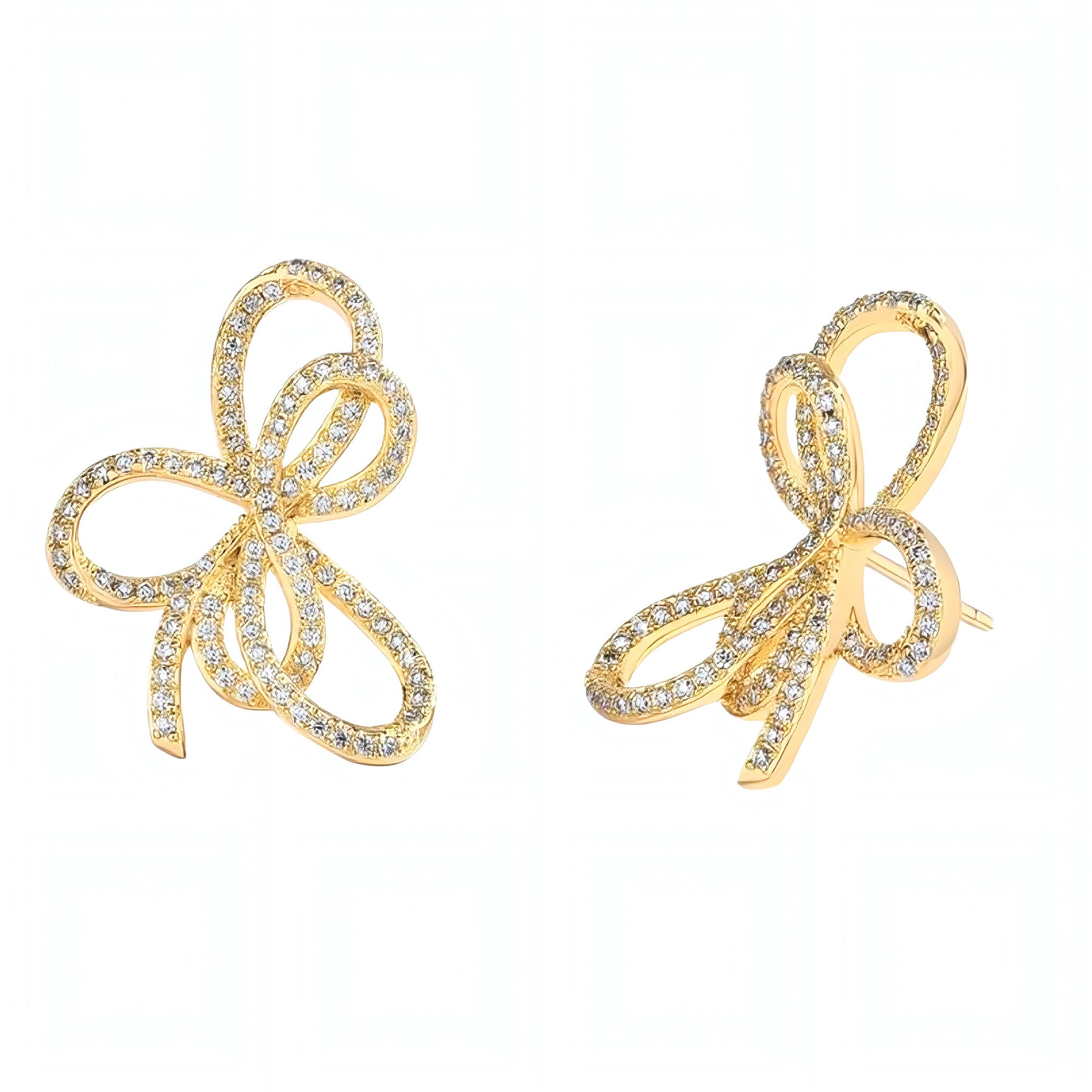 Graffy Bow Knot Moissanite Stud Earrings 14K White Gold Plated Silver