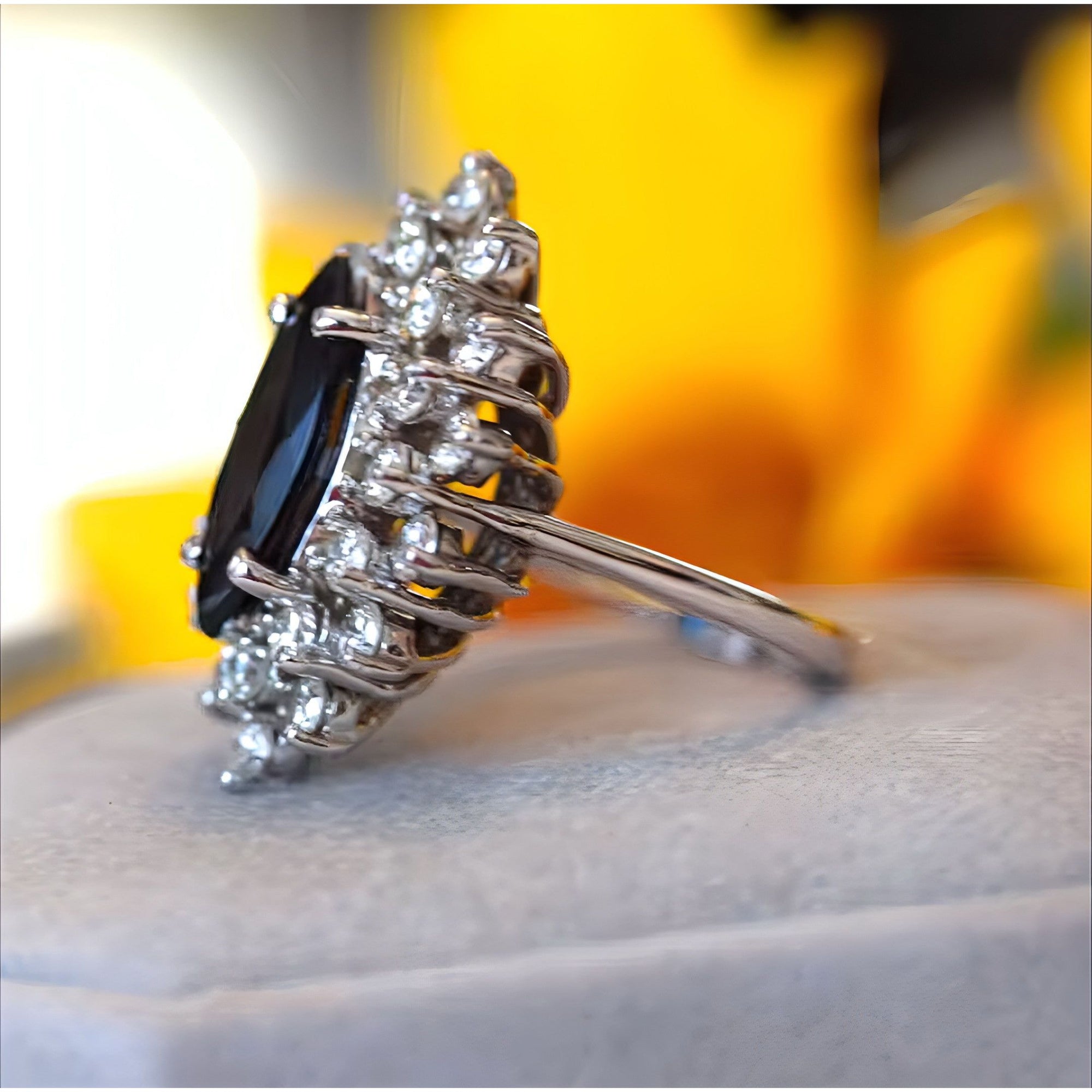 Onyx 1.5ct Black Marquise Moissanite Statement Ring White Gold
