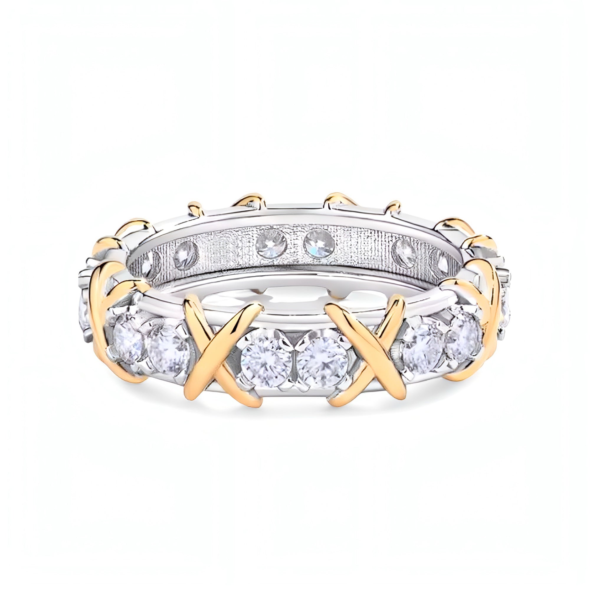 Knots Crossover Moissanite Wedding Band Gold Plated Silver Ring