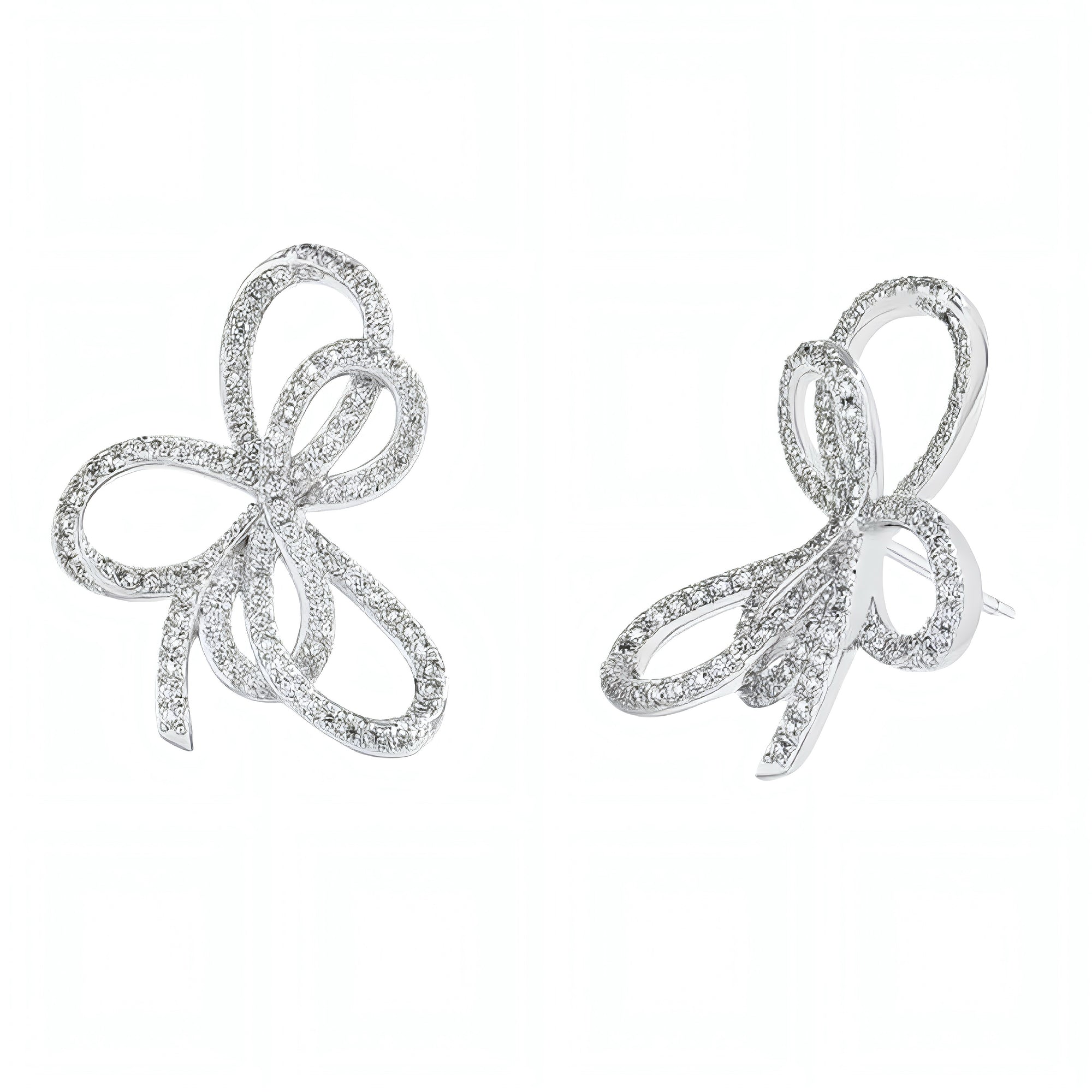 Graffy Bow Knot Moissanite Stud Earrings 14K White Gold Plated Silver
