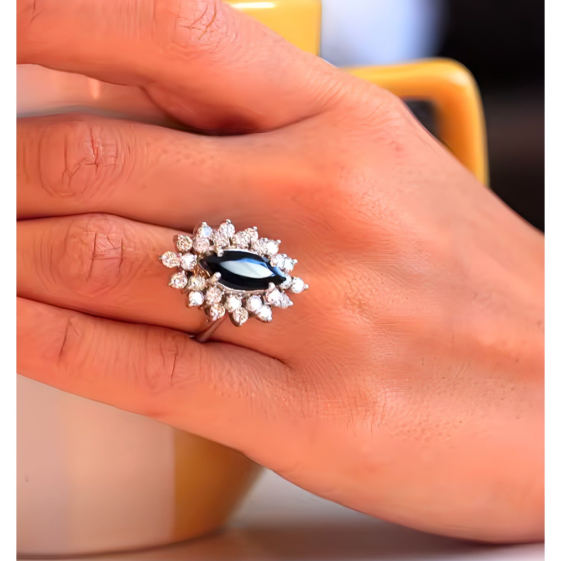 Onyx 1.5ct Black Marquise Moissanite Statement Ring White Gold