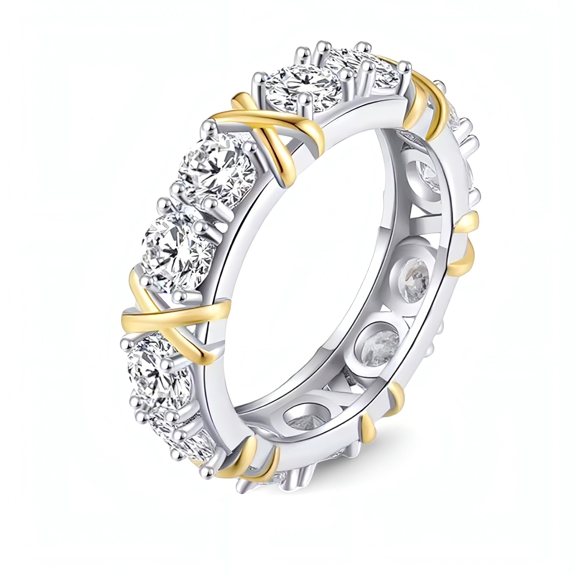 Knots Crossover Moissanite Wedding Band Gold Plated Silver Ring
