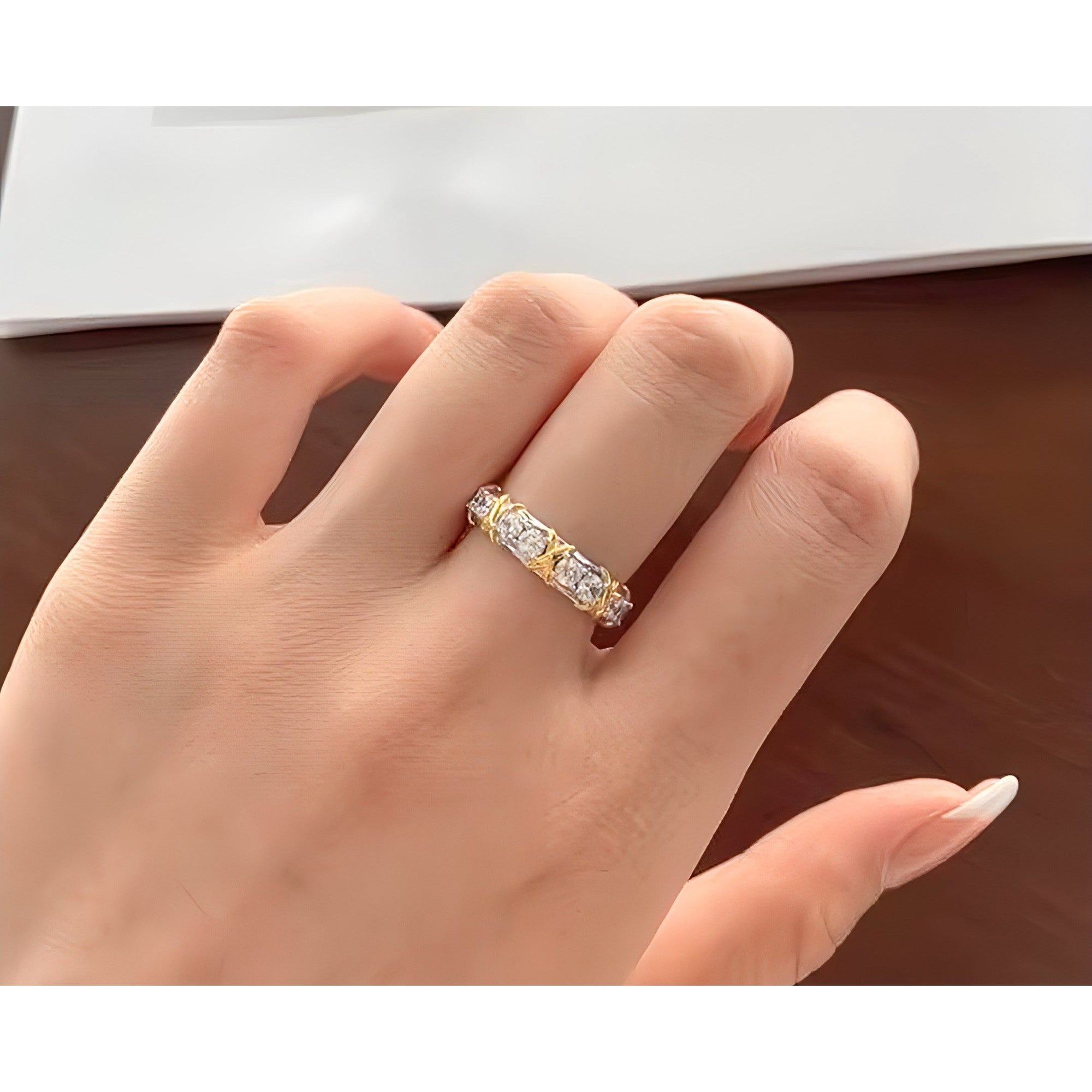 Knots Crossover Moissanite Wedding Band Gold Plated Silver Ring