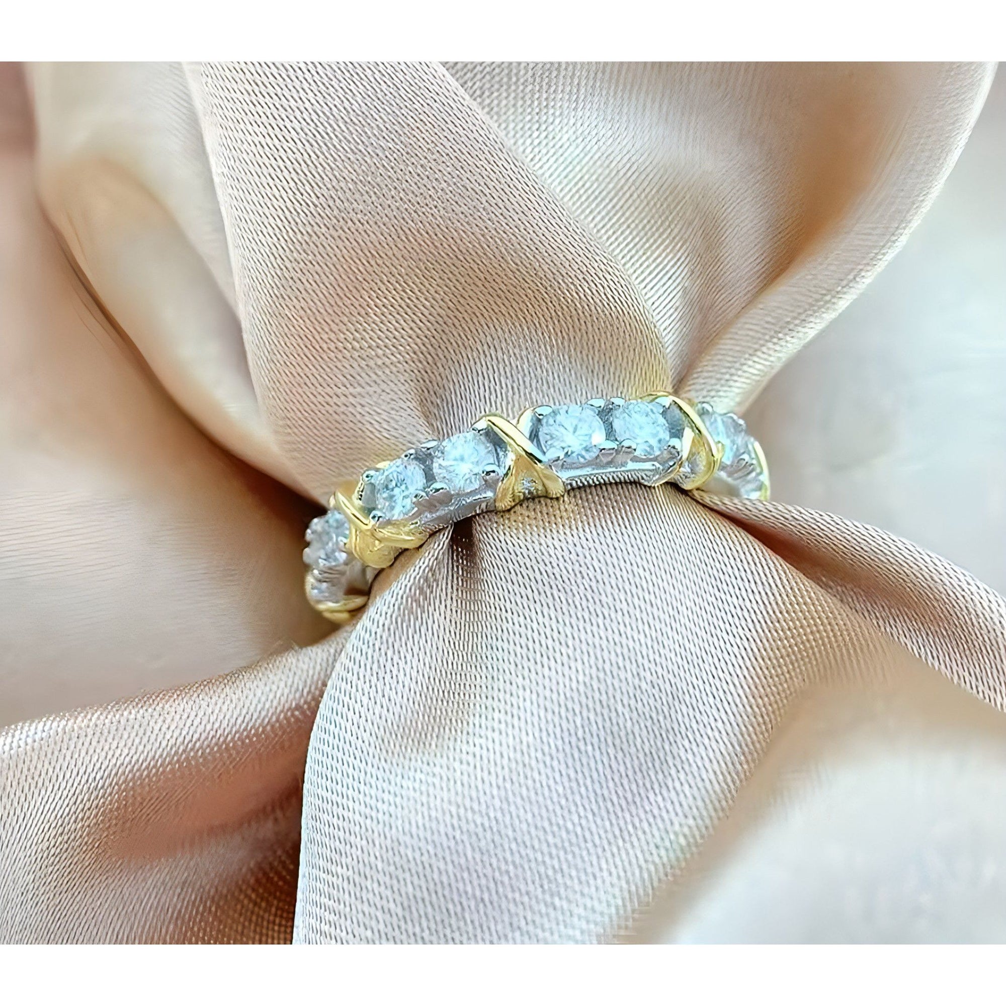 Knots Crossover Moissanite Wedding Band Gold Plated Silver Ring