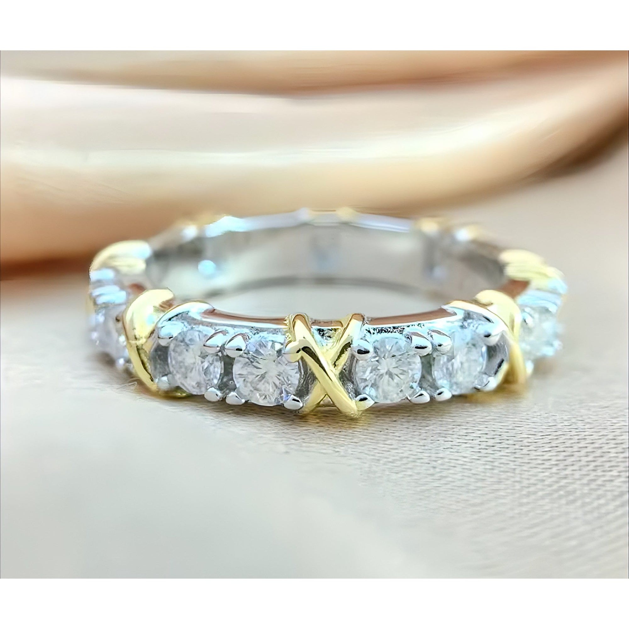 Knots Crossover Moissanite Wedding Band Gold Plated Silver Ring