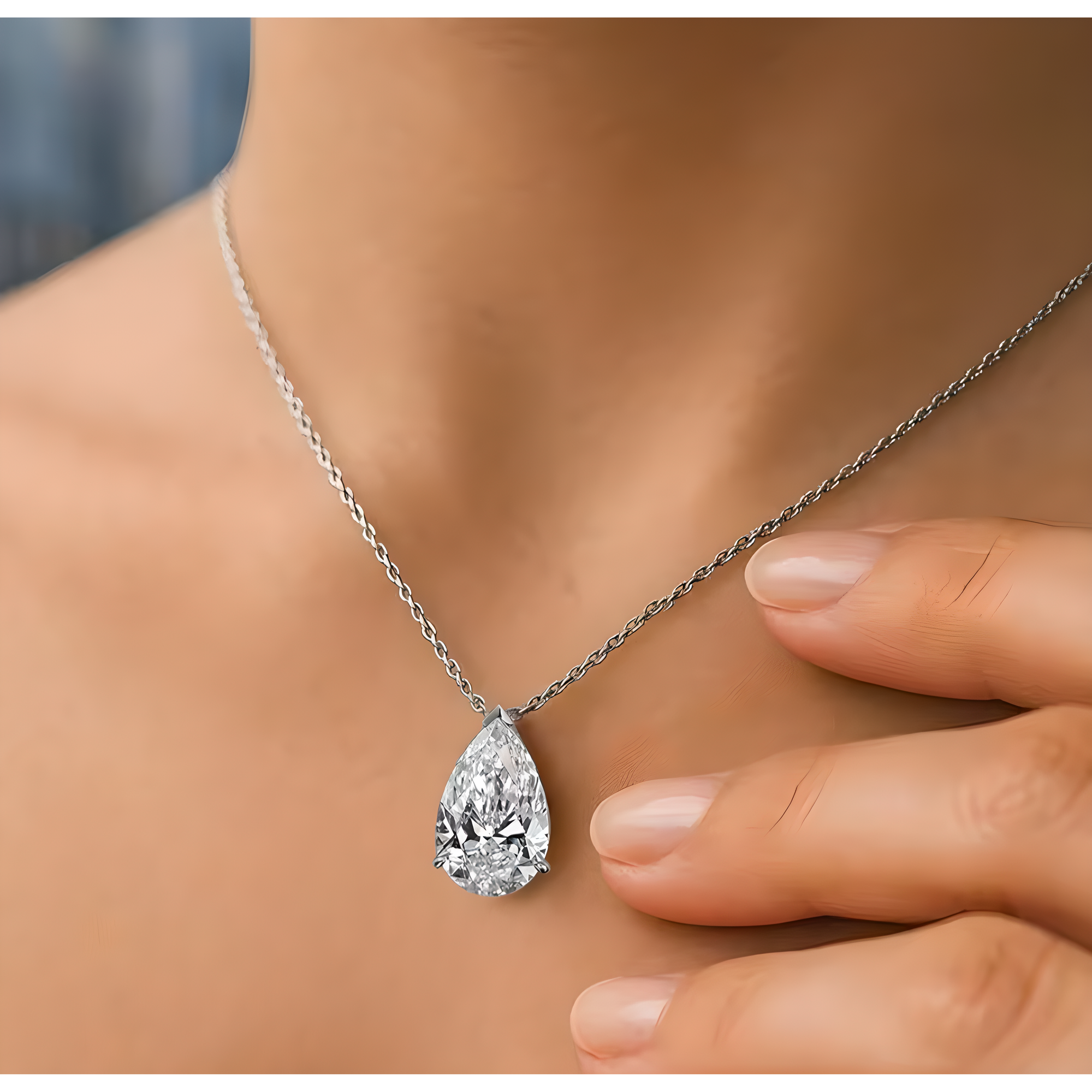 Orelia Pear Cut Moissanite Silver Pendant Necklace