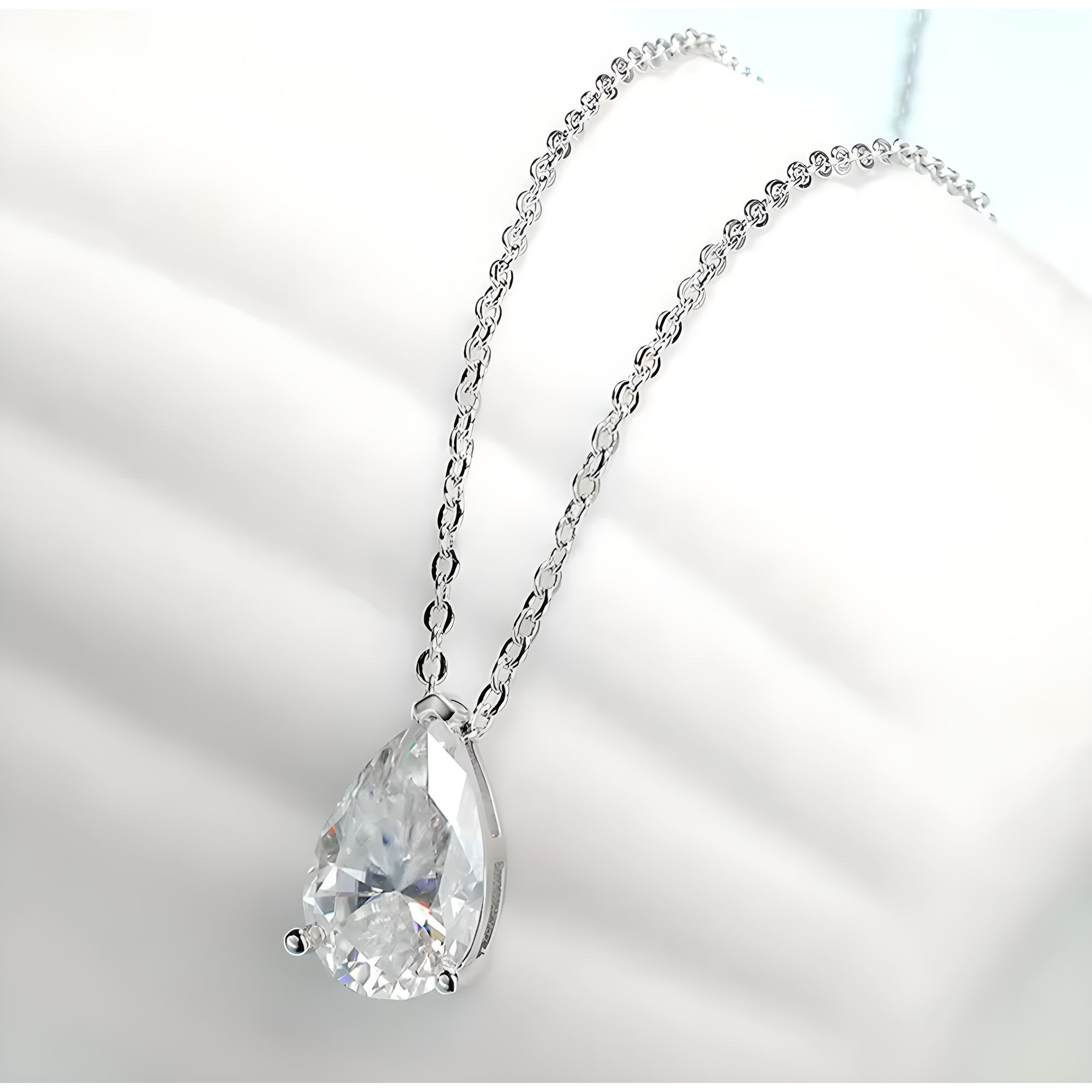Orelia Pear Cut Moissanite Silver Pendant Necklace