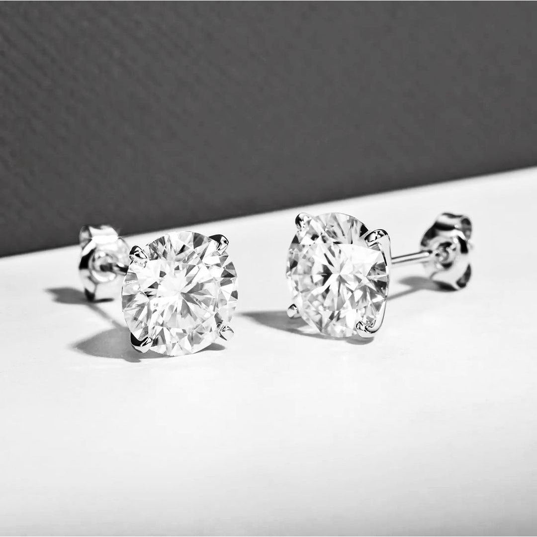 Majesty 14K White Gold Moissanite Stud Earrings - VANITYDIAMONDS