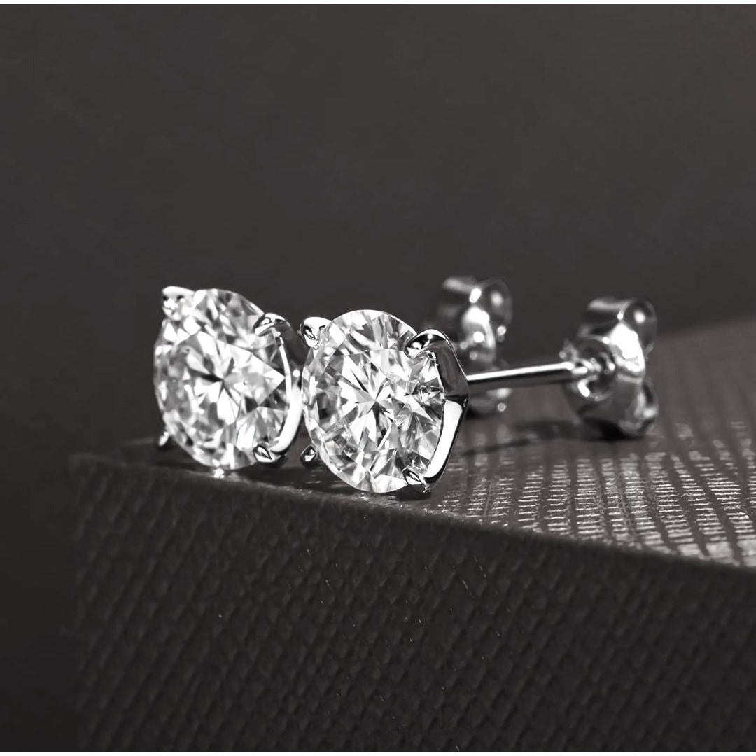 Majesty 14K White Gold Moissanite Stud Earrings - VANITYDIAMONDS