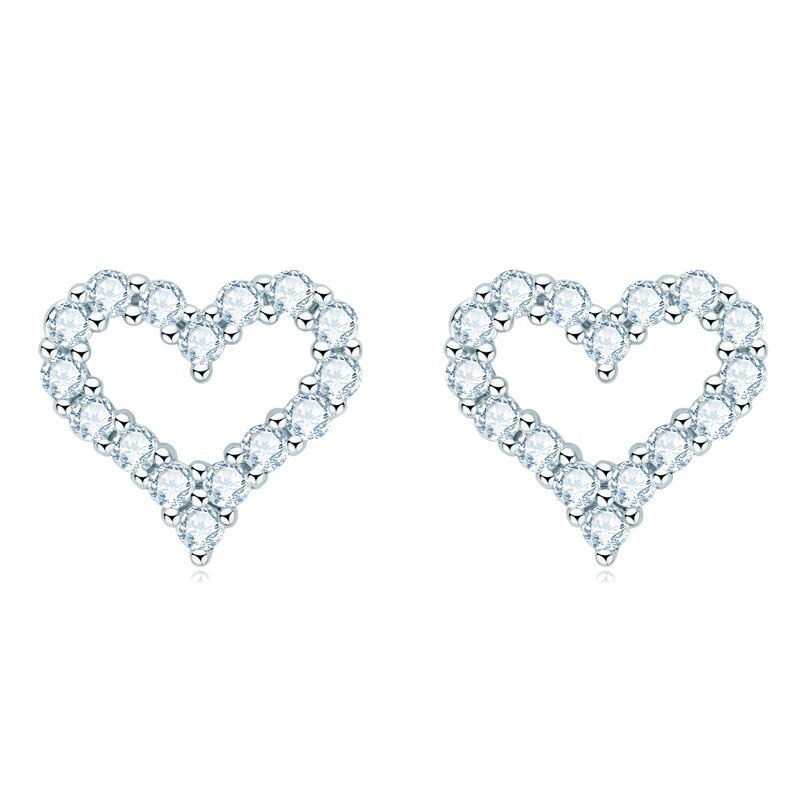 Moissanite Heart Stud Earrings 14K Gold Plated Silver - VANITYDIAMONDS
